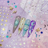 Bejeweled Nail Art Sticker / Celestial Zodiac Silver Stars Sparkle Moon Decals Signs