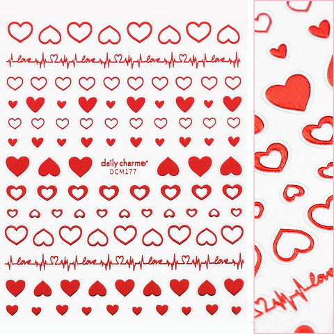 Valentine Nail Art Sticker / Heartbeat Love / Metallic Red Cute Decal 