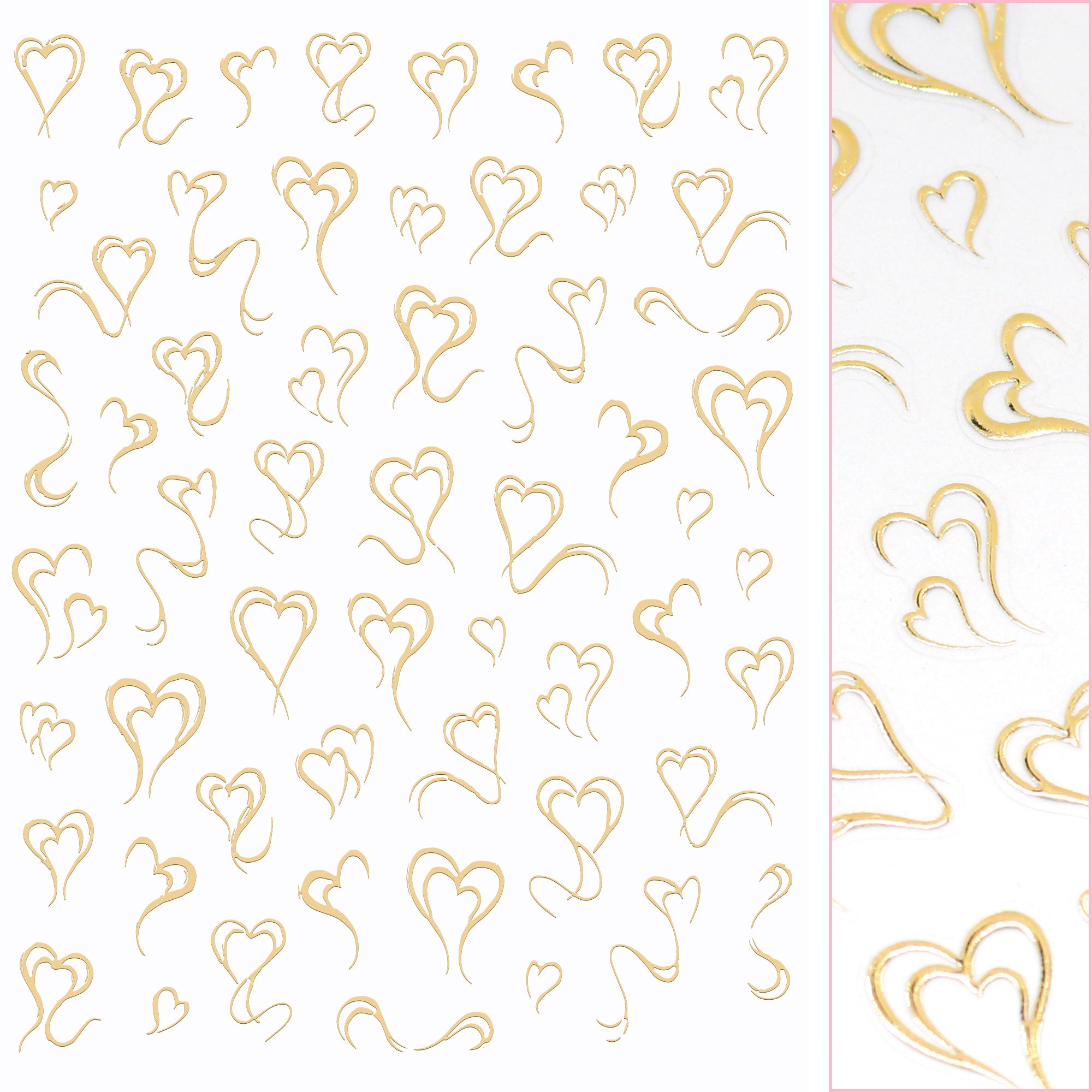 Valentine Nail Art Sticker / Abstract Hearts / Gold Cute Swirls Chrome