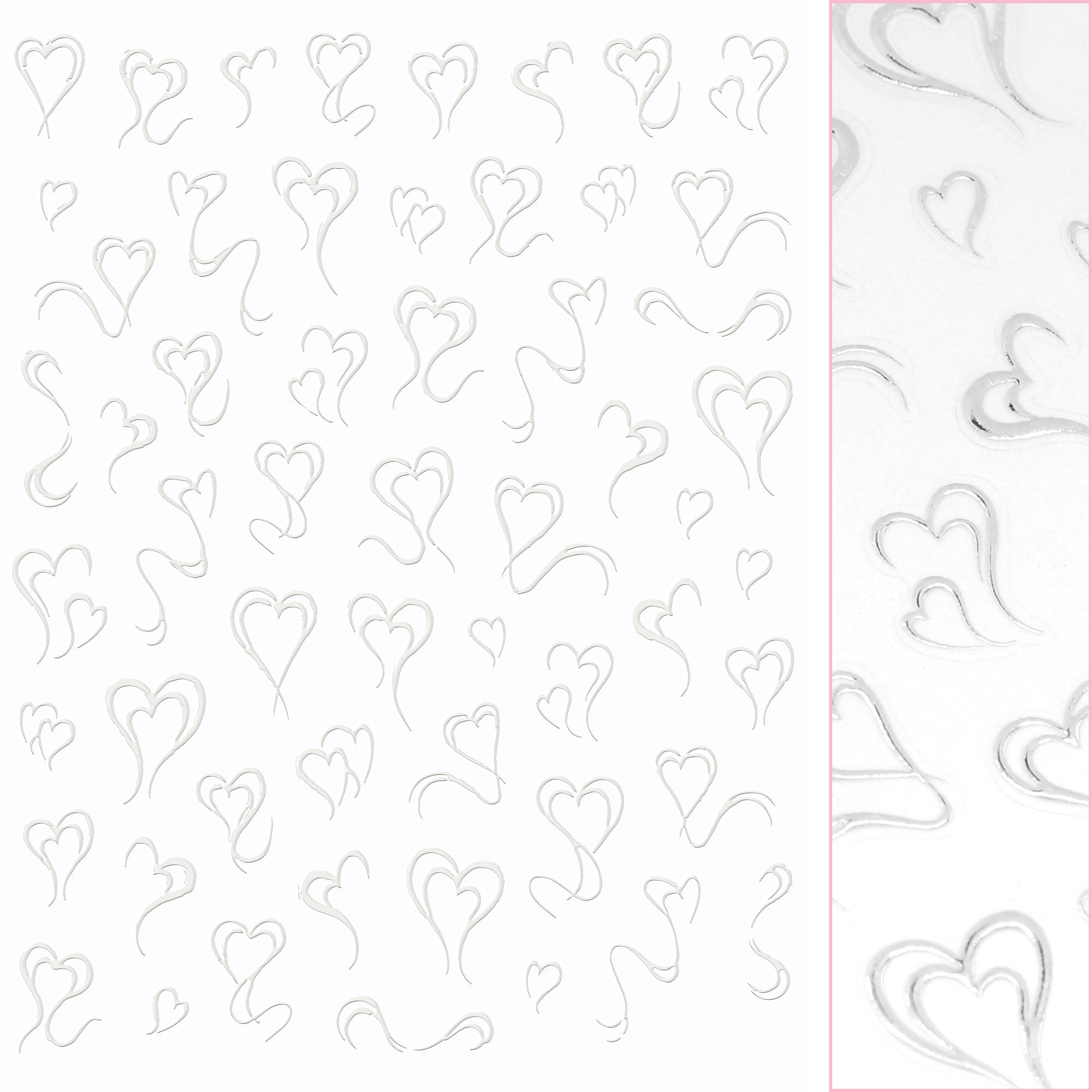 Valentine Nail Art Sticker / Abstract Hearts / Silver Cute Swirls Chrome