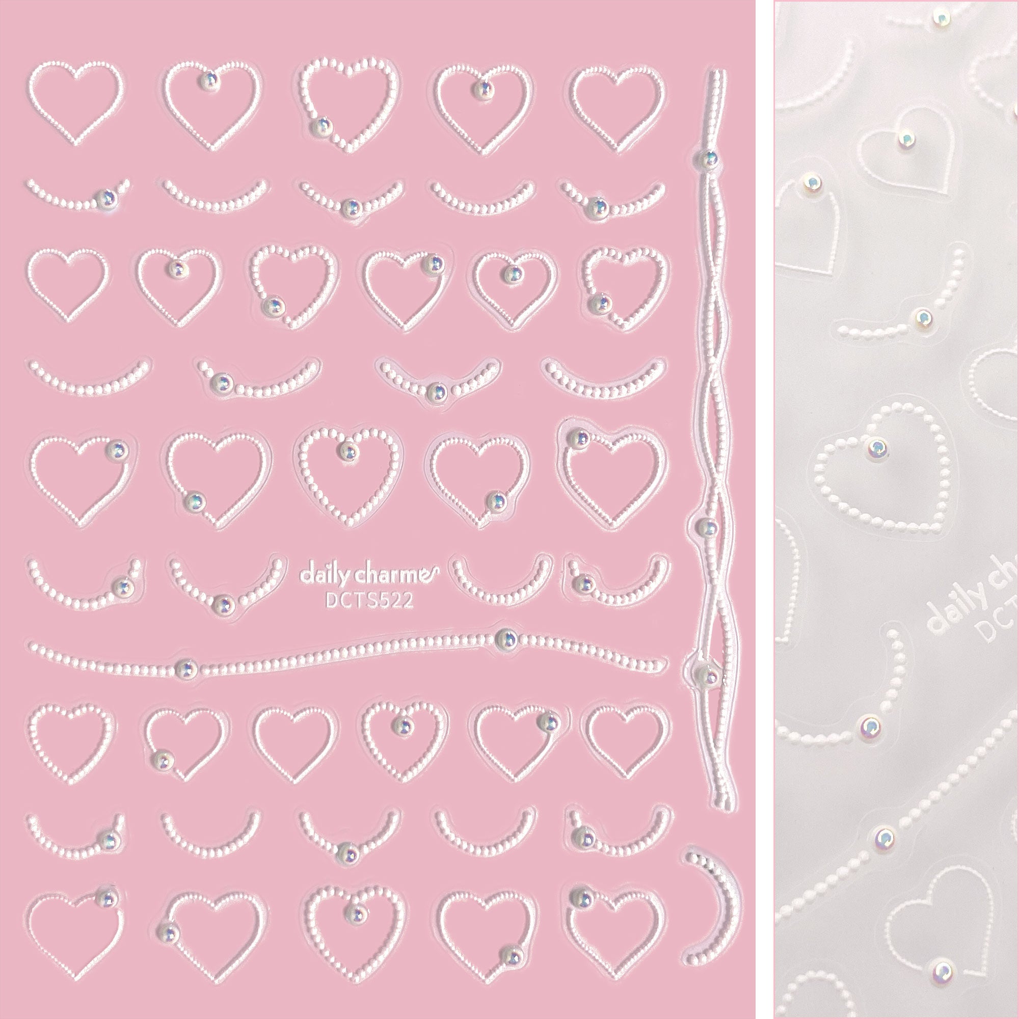 Bejeweled Nail Art Sticker / Pearly Dotted Hearts Coquette Nail Design Cute Valentine