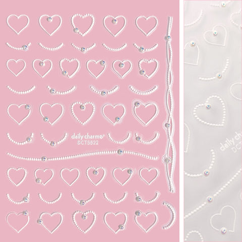 Bejeweled Nail Art Sticker / Pearly Dotted Hearts Coquette Nail Design Cute Valentine's Day