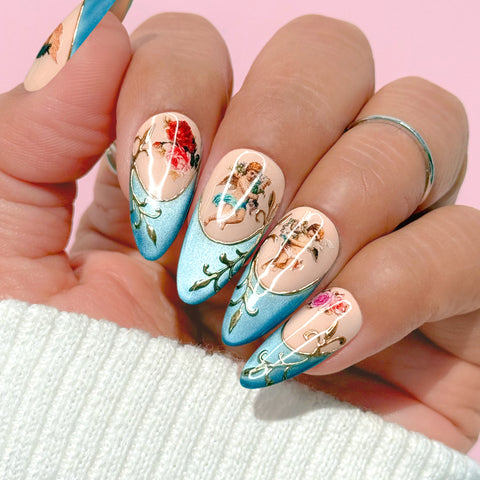 Valentine Nail Art Sticker / Angels Cherub Renaissance Gold Roses 