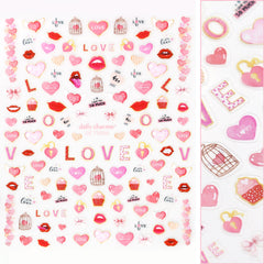 Valentine Nail Art Sticker / With Love Pink Heart Lip Cupcake 