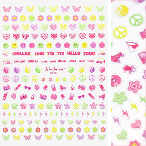 Chic Nail Art Sticker / Y2K Forever Smiley Heart Butterfly Lightning Flowers Cute Kawaii
