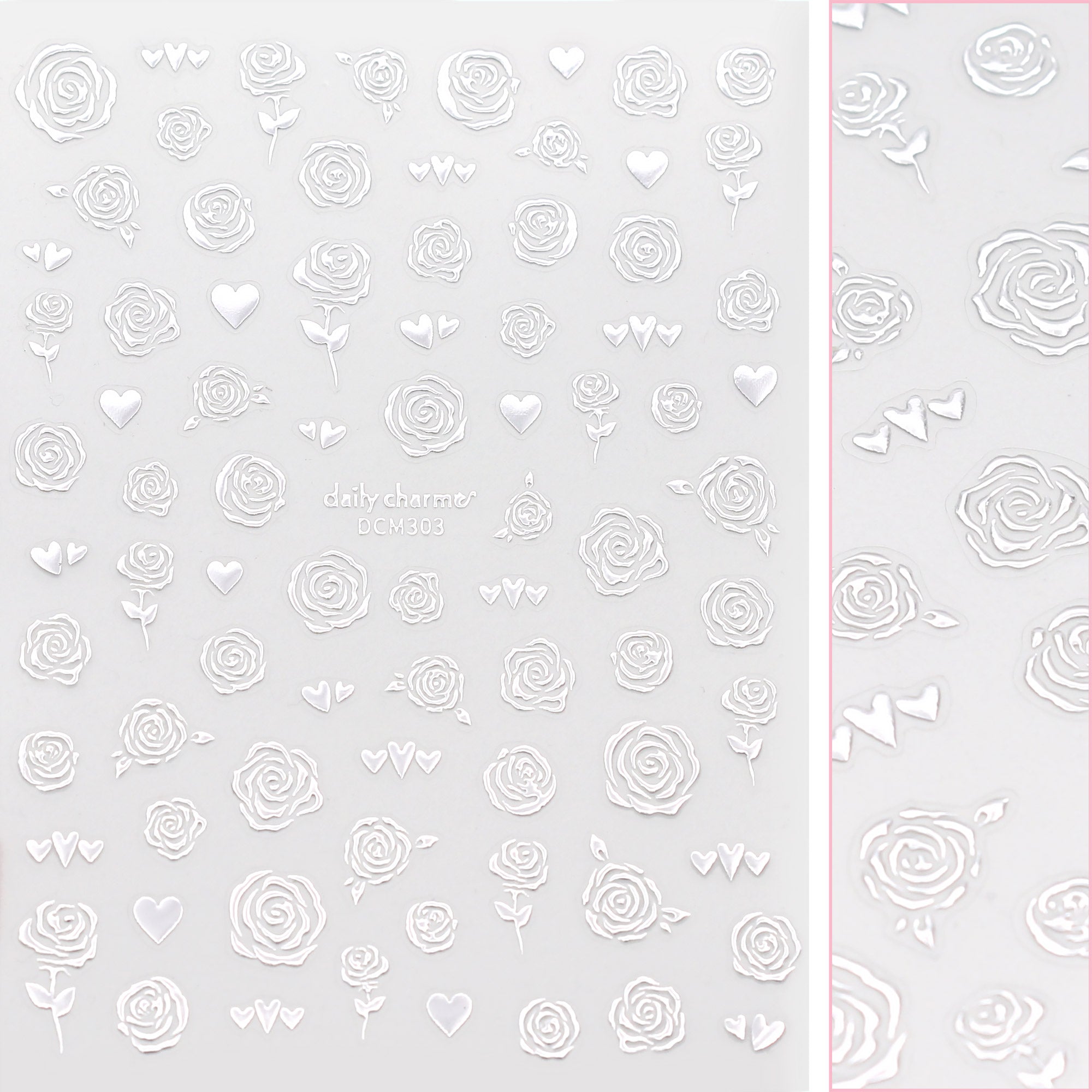 Valentine Nail Art Sticker / Lovestruck Roses / Silver Decals Spring 