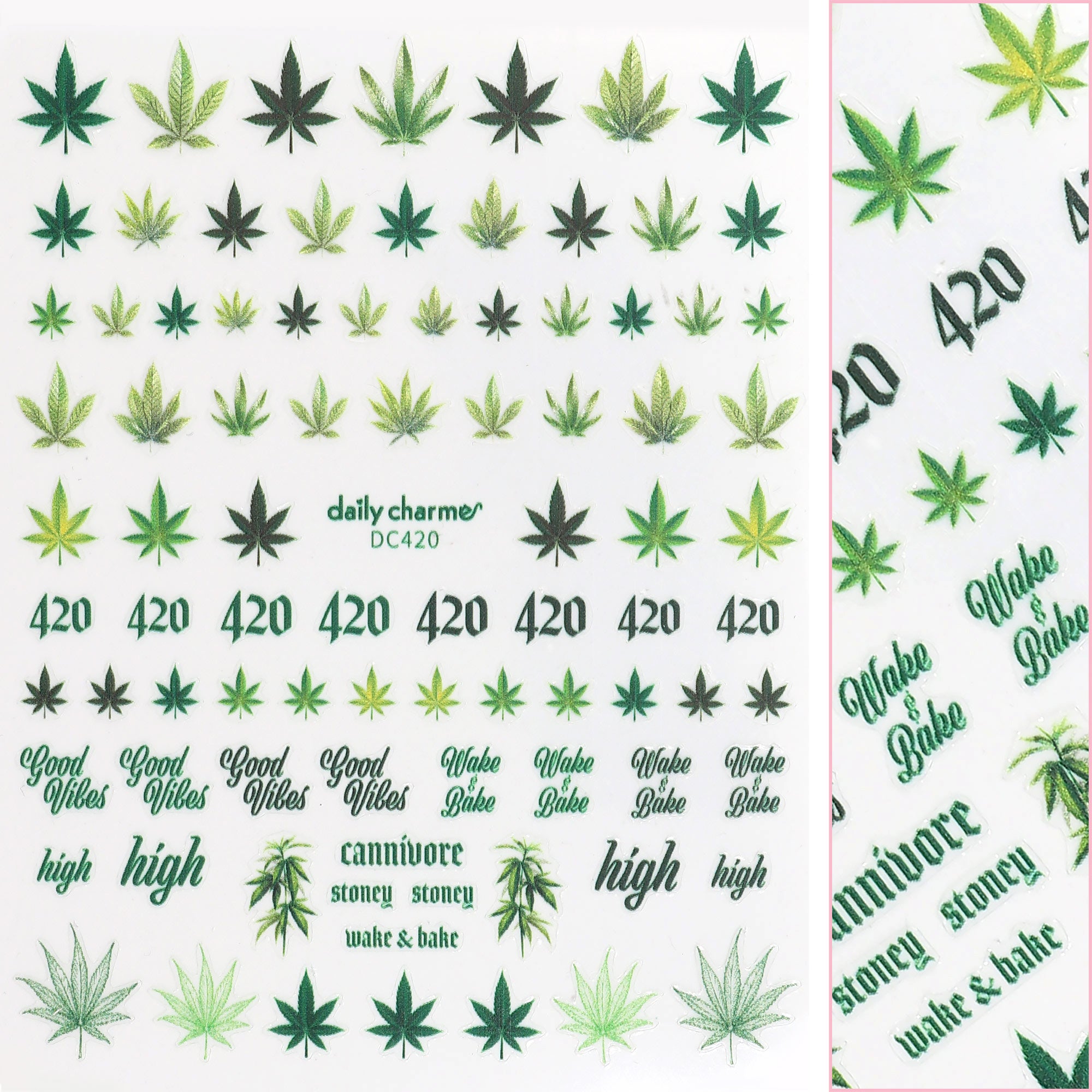 Daily Charme Floral Nail Art Sticker / Good Vibes Hemp Leaf 420 Nails