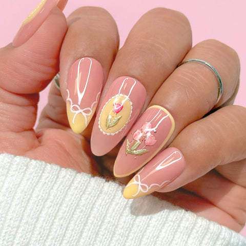 Dainty Tiny Bow Nail Art Sticker Decal Ribbon Reverie / White  Coquette Clean Girl Cute Pastel Yellow Easter Spring Tulip Nails