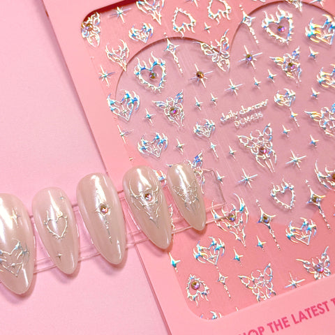 Y2K Bejeweled Nail Art Sticker / Angelfire Flutter Holographic Butterfly Sparkles Flame Heart