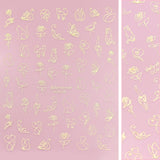 Chic Nail Art Sticker Decal Cat Abstract Rose Butterfly / Kitty Line Art / Metallic Gold