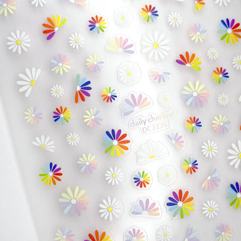 Floral Nail Art Sticker / Rainbow Daisies Bright Pastel