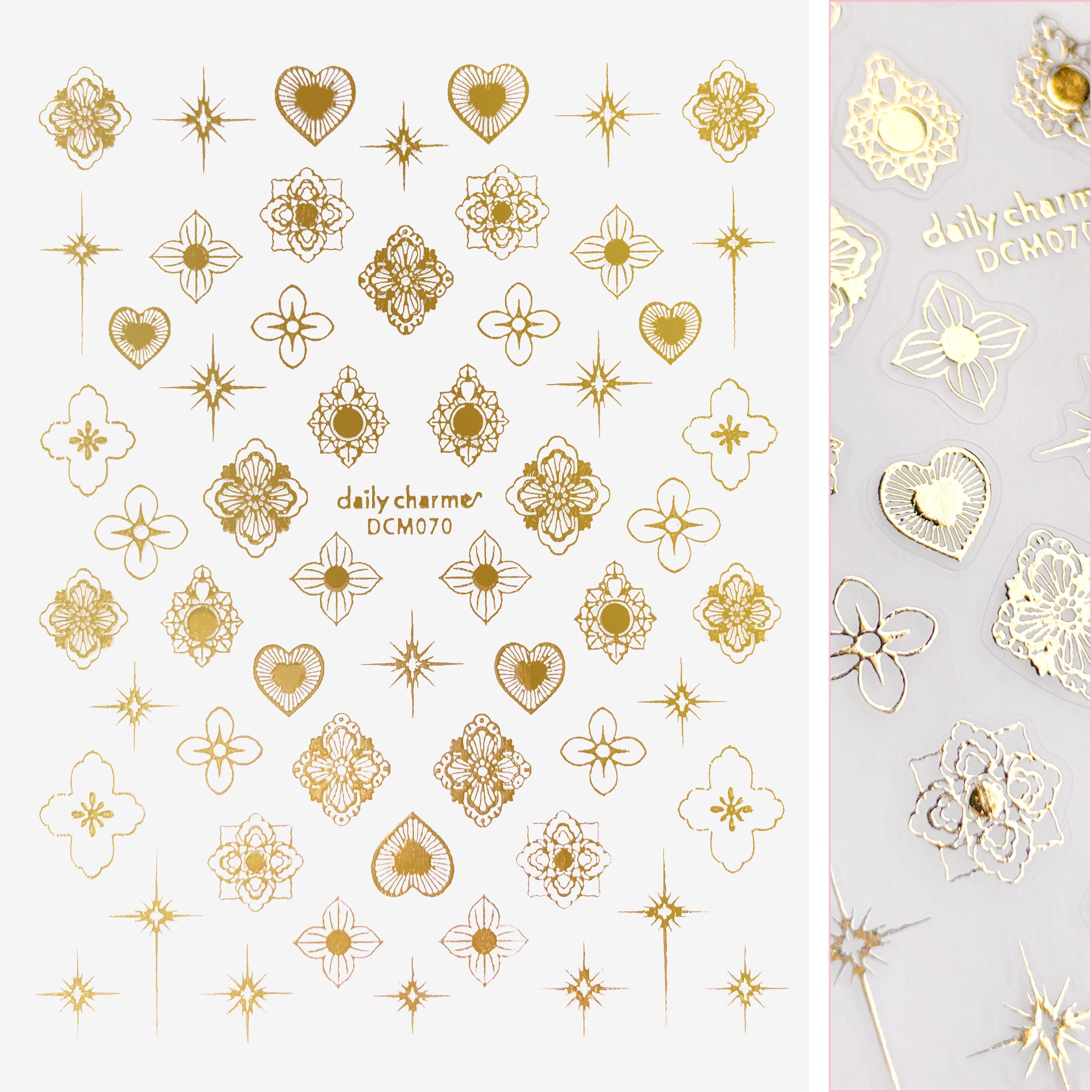 Chic Nail Art Sticker / Henna Motif / Metallic Gold Heart Flower Star Sparkles Gold Foil Trend