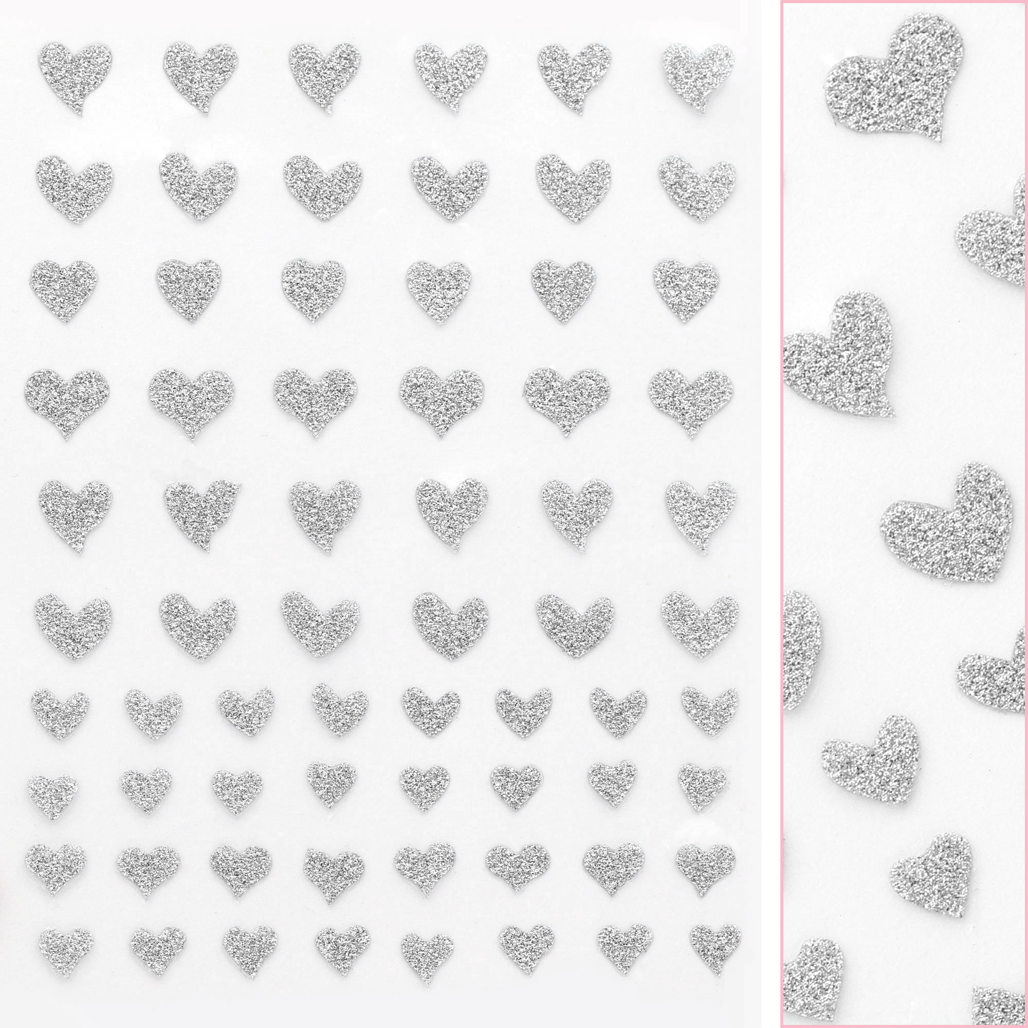Twinkle Flash Glitter Nail Art Sticker / Hearts / Silver