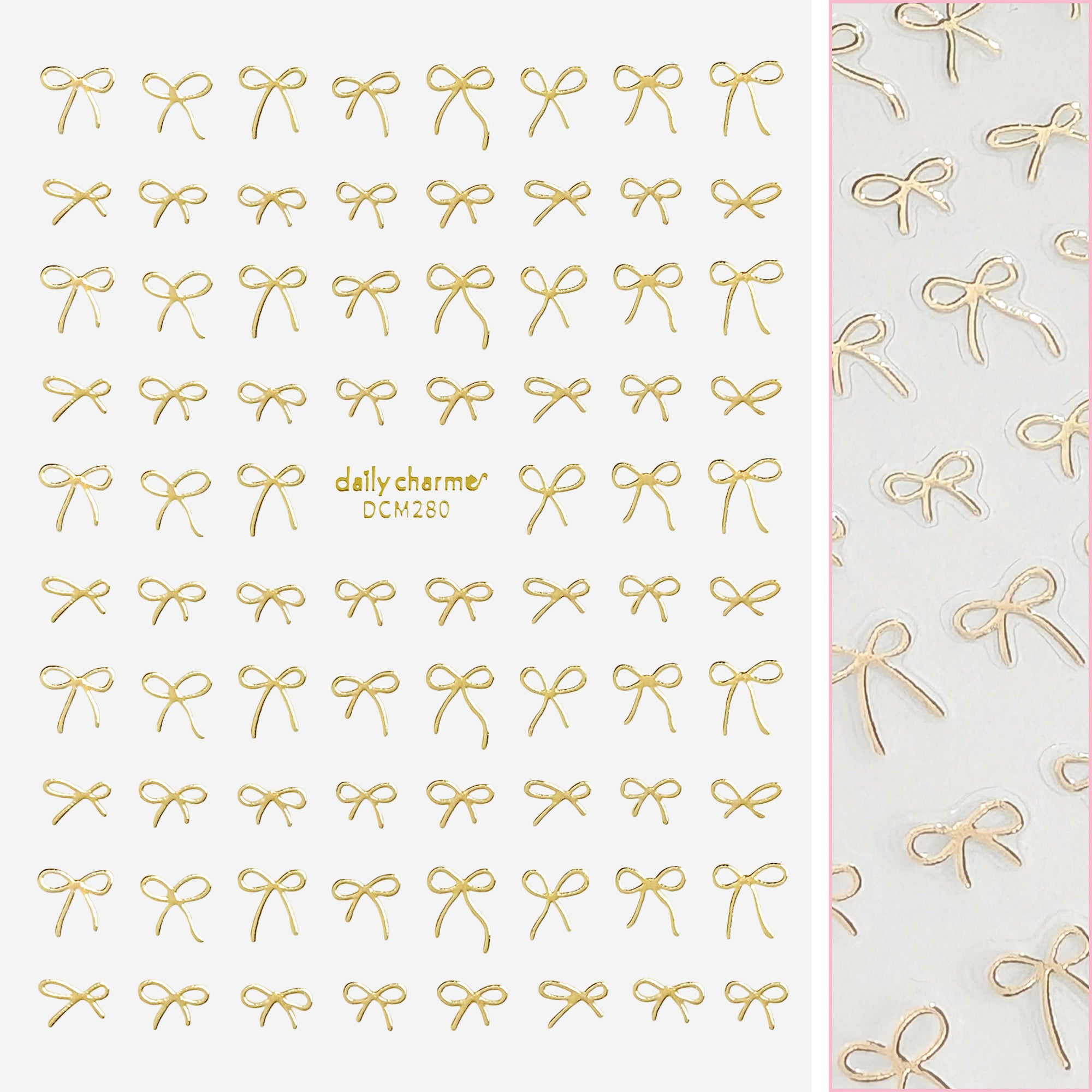 Kawaii Nail Art Sticker / Coquette Bows / Gold Ribbon Balletcore Valentine