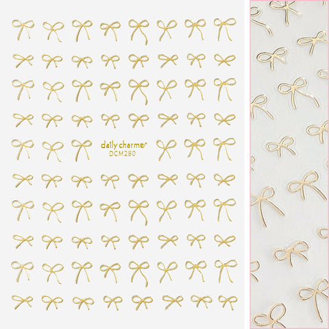 Kawaii Nail Art Sticker / Coquette Bows / Gold Ribbon Balletcore Valentine's Day Nails