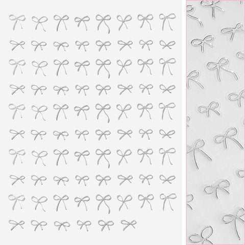 Kawaii Nail Art Sticker / Coquette Bows / Silver Ribbon Balletcore Valetine's Day Nails