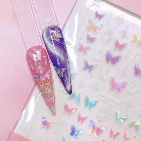 Holographic Butterfly Nail Art Sticker / Whimsical Wings / Pastel Rainbow Iridescent