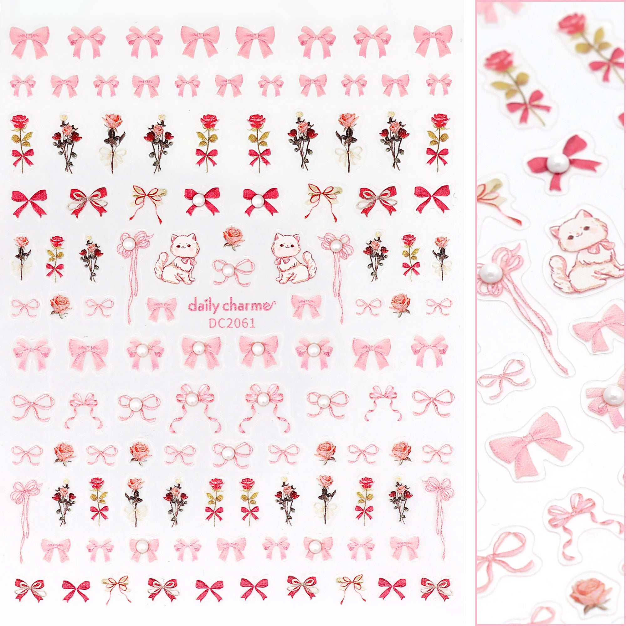 Bejeweled Nail Art Sticker / Coquette Roses / Bows / Kittens / Spring Nail Art / Summer / Pink / Decals / Red