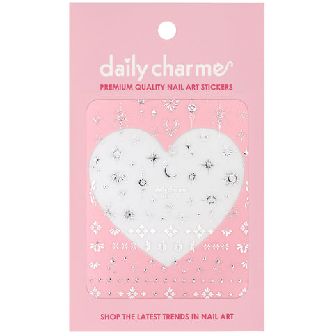 3D Embossed Nail Art Sticker/ Celestial Element / Silver Decal Bestseller White Moon Sparkles Sun Stars