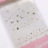 3D Embossed Nail Art Sticker/ Celestial Element Gold Foil Stars Dots Moon Bohemian Design