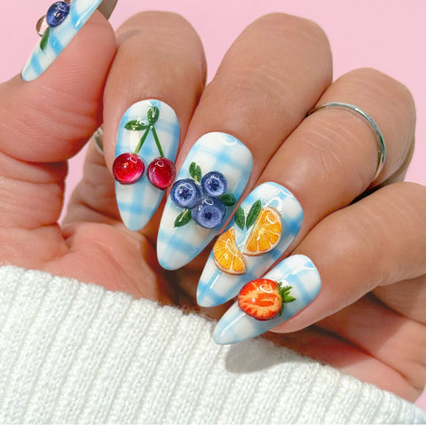 Premium 3D Embossed Nail Art Sticker / Fruit Stand Strawberry Orange Blueberry Designs 
