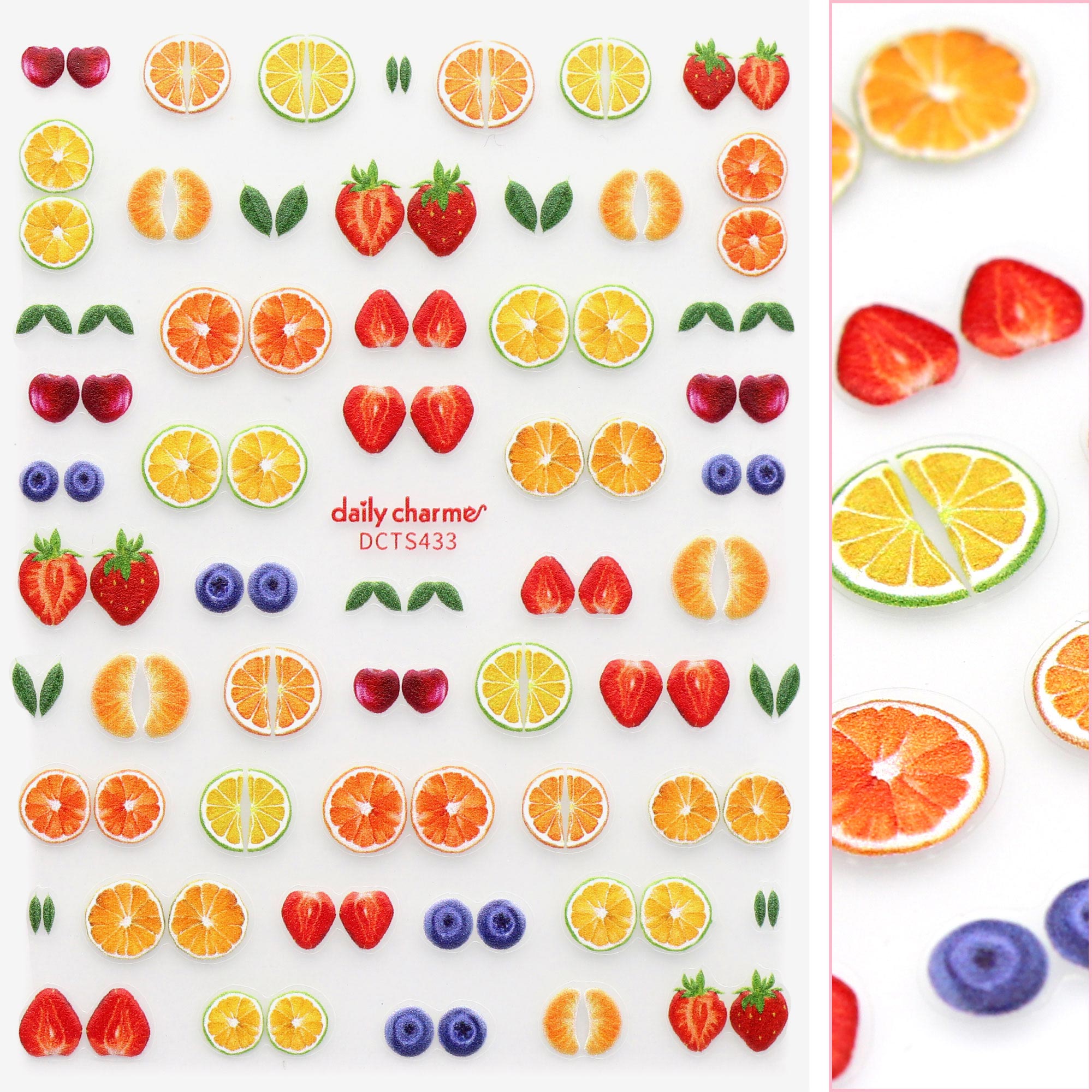 Premium 3D Embossed Nail Art Sticker / Fruit Stand Strawberry Orange Blueberry Designs