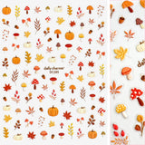 3D Embossed Nail Art Sticker / Autumn Cottagecore Mushroom Maple Leaf Foliage Decals Fall