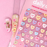 Valentine 3D Embossed Nail Art Sticker / Sweet Talk Hearts Pink Purple Candy Design Cute Teddy Bear