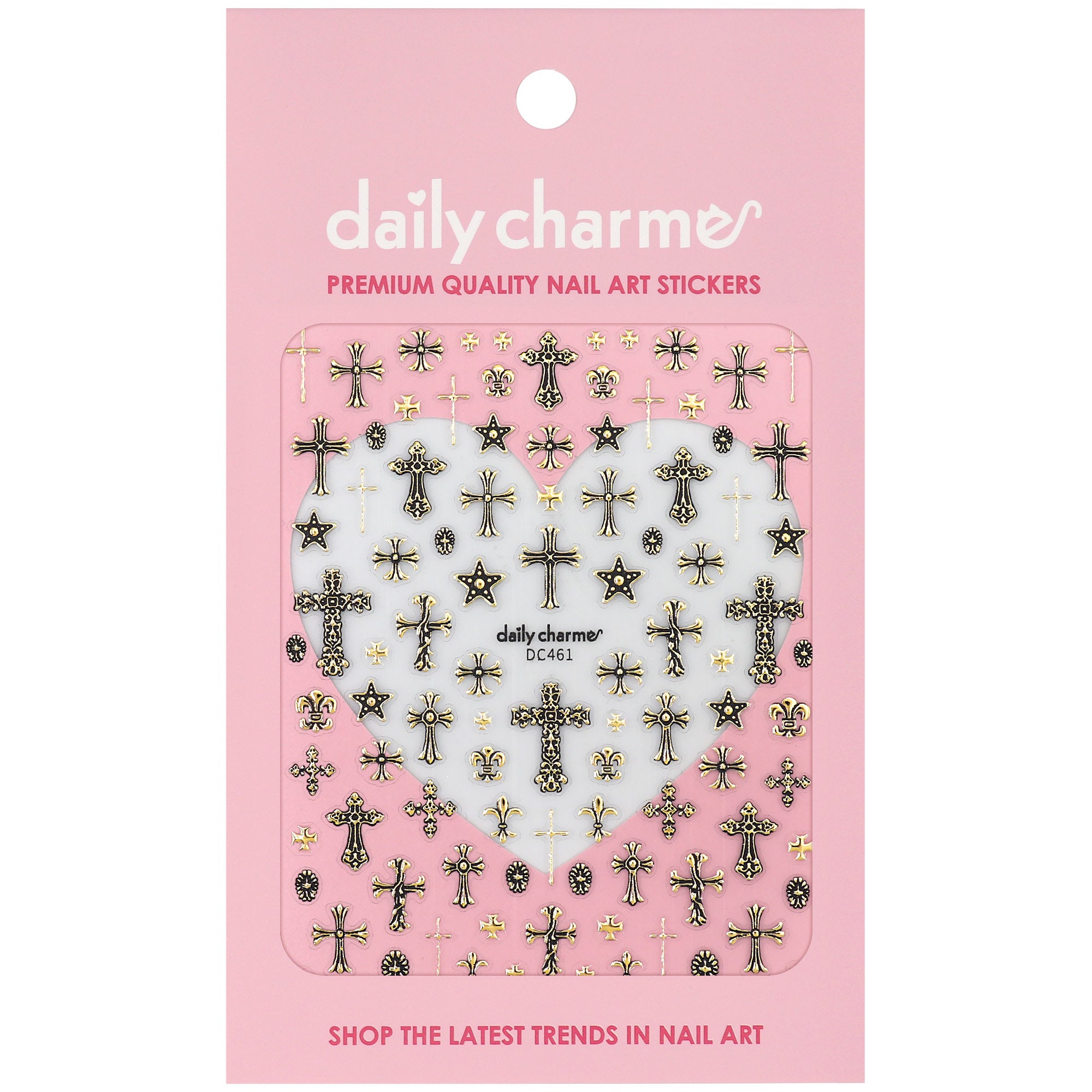 3D Embossed Nail Art Sticker / Ornate Crosses / Gold Decal Vintage Design Chrome Star Heart Filigree