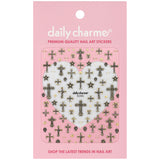 3D Embossed Nail Art Sticker / Ornate Crosses / Gold Decal Vintage Design Chrome Star Heart Filigree