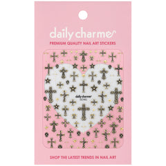 3D Embossed Nail Art Sticker / Ornate Crosses / Gold Decal Vintage Design Chrome Star Heart Filigree