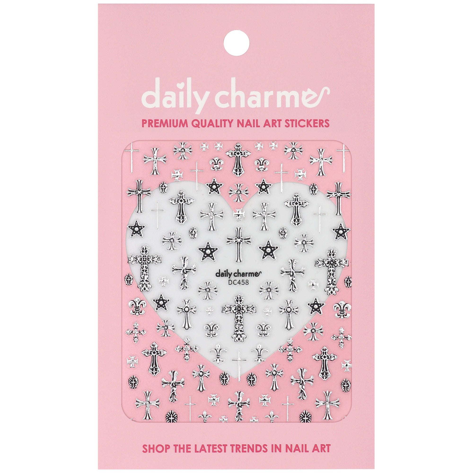 3D Embossed Nail Art Sticker / Ornate Crosses / Silver Decal Vintage Design Chrome Star Heart Filigree