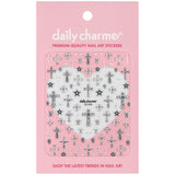 3D Embossed Nail Art Sticker / Ornate Crosses / Silver Decal Vintage Design Chrome Star Heart Filigree