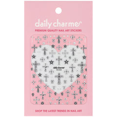3D Embossed Nail Art Sticker / Ornate Crosses / Silver Decal Vintage Design Chrome Star Heart Filigree