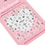 3D Embossed Nail Art Sticker / Ornate Crosses / Silver Decal Vintage Design Chrome Star Heart Filigree