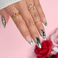 3D Embossed Nail Art Sticker / Ornate Crosses / Silver Decal Vintage Design Chrome Star Heart Filigree