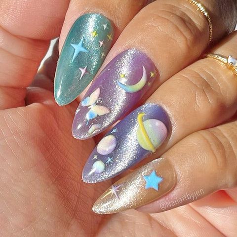 Daily Charme | 3D Embossed Nail Art Sticker / Pastel Galaxy kawaii celestial butterfly