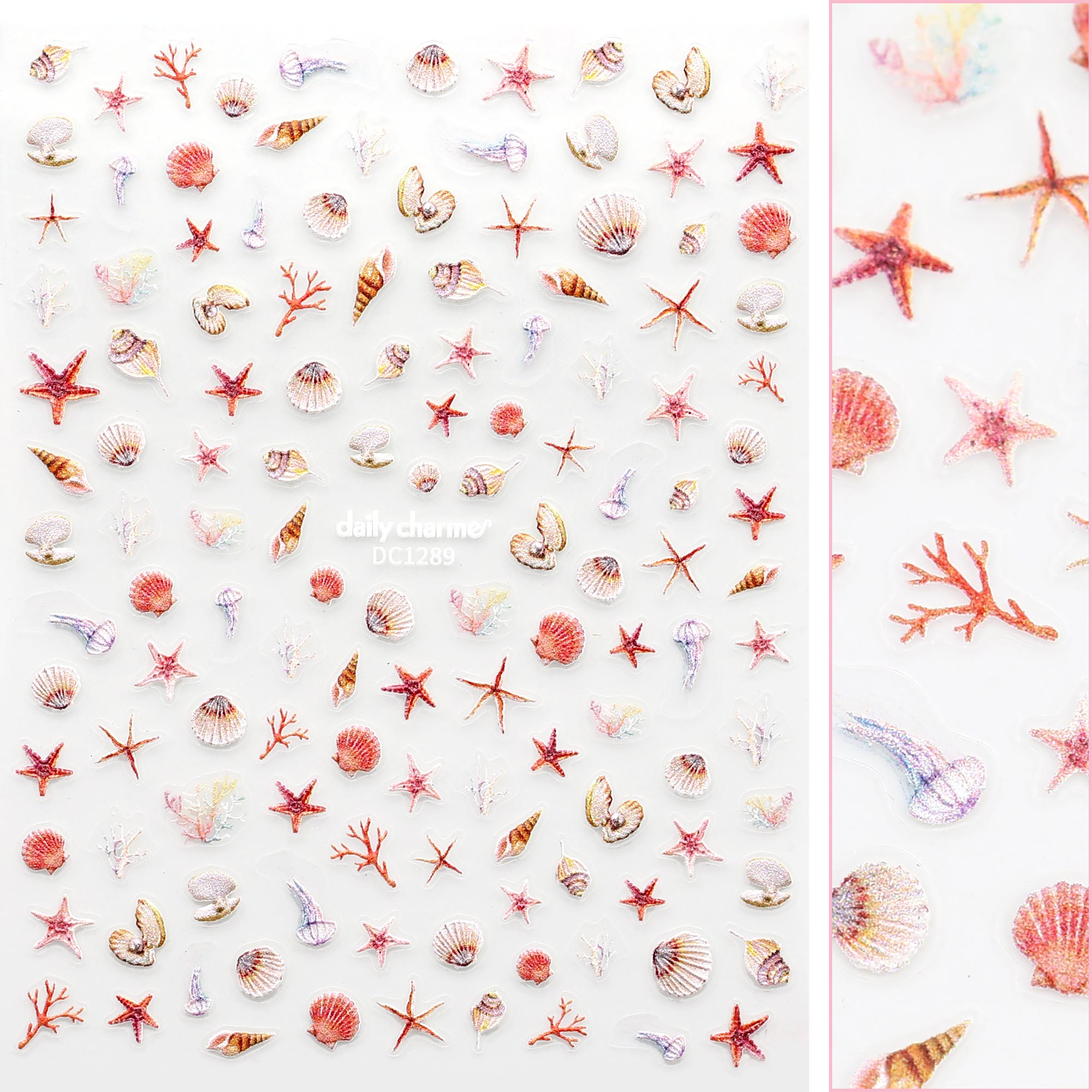 3D Nail Art Sticker Decal Rainbow Reef Starfish Seashell Beach Ocean Summer Design Daily Charme 