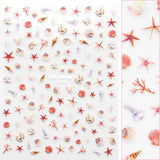 3D Nail Art Sticker Decal Rainbow Reef Starfish Seashell Beach Ocean Summer Design Daily Charme 