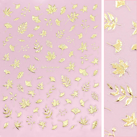 3D Embossed Nail Art Sticker / Gilded Leaves Fall Autumn Gingko Maple