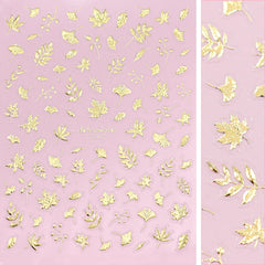 3D Embossed Nail Art Sticker / Gilded Leaves Fall Autumn Gingko Maple