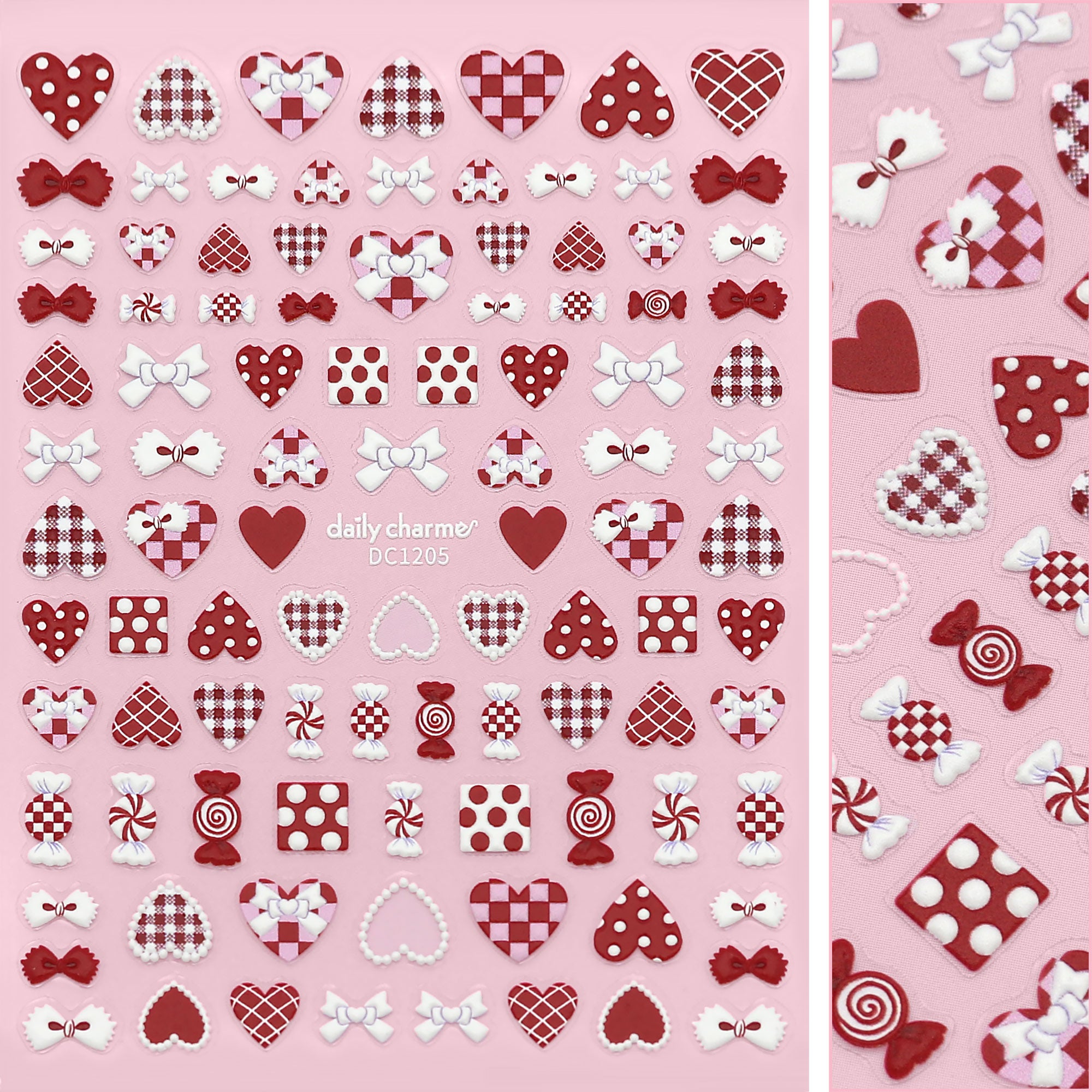 3D Embossed Nail Art Sticker / Patchwork Hearts Valentine