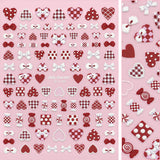 3D Embossed Nail Art Sticker / Patchwork Hearts Valentine's Day Nail Design Red White