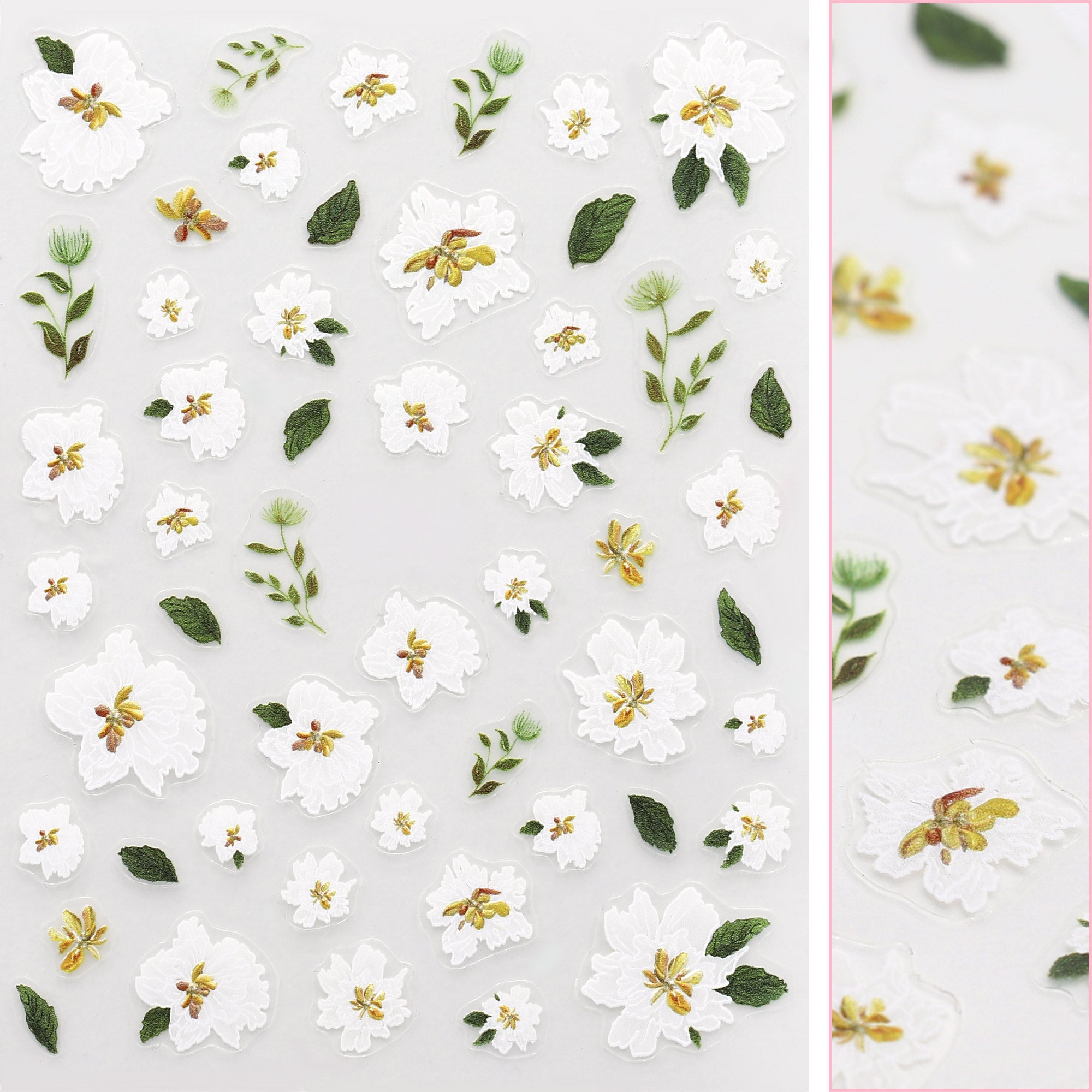 Floral Nail Art Sticker / White Peonies Flower Wedding
