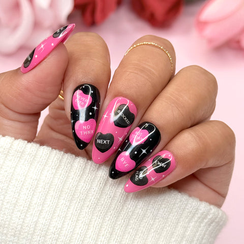 Valentine 3D Embossed Nail Art Sticker / Anti-Sweet Talk Black Purple Pink Red Candy Cute Design