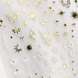3D Embossed Nail Art Sticker/ Celestial Element Gold Foil Stars Dots Moon Bohemian Design