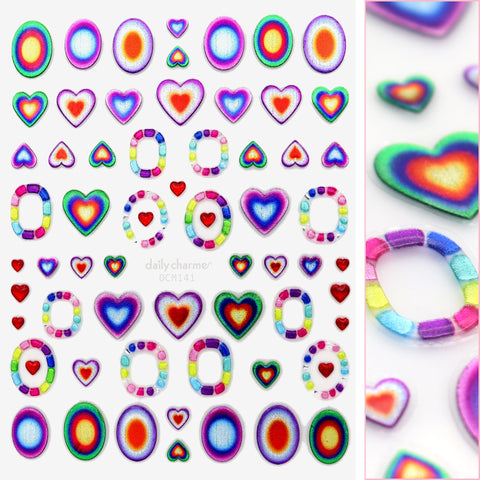 Valentine Nail Art Sticker / Dainty Aura Hearts Rainbow Colorful Design Fun