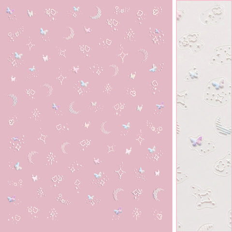 3D Embossed Nail Art Sticker / Starlight Flutter Tiny Butterflies Stars