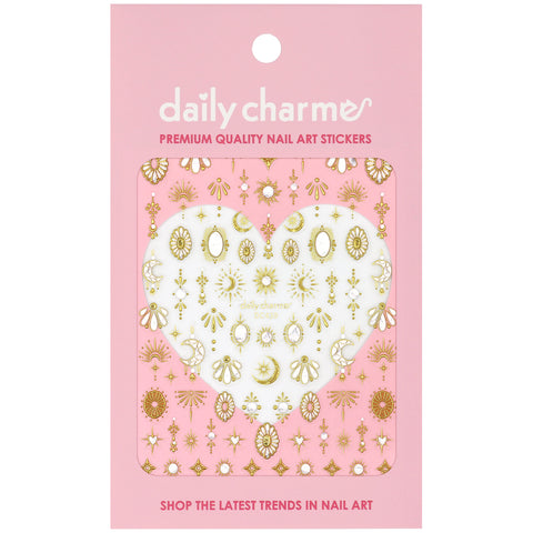 3D Embossed Nail Art Sticker / Celestial Stone Moon Stars Gold Metallic Gold Spring Desert Boho