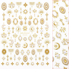 3D Embossed Nail Art Sticker / Celestial Stone Moon Stars Gold Metallic Gold Spring Desert Boho